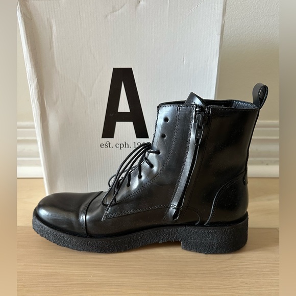 Danish Brand Angulus “Laktan” side zip lace up combat boots EU 38.5 / US 8 - Picture 3 of 6